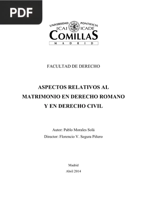 Aspectos relativos al matrimonio en Derecho romano y derecho civil