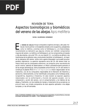 Aspectos toxinológicos y biomédicos del veneno de las abejas Apis mellifera