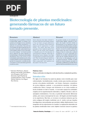 Biotecnología de plantas medicinales: generando fármacos de un futuro tornado presente. (Artículo)