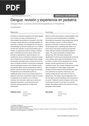 Dengue: revisión y experiencia en pediatría