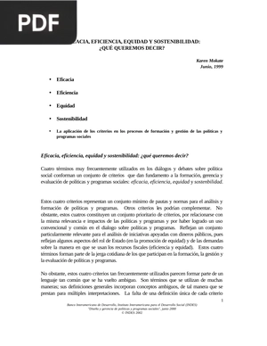 Eficacia, eficiencia, equidad y sostenibilidad: ¿Qué queremos decir?