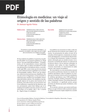 Etimología en medicina: un viaje al origen y sentido de las palabras (Artículo)