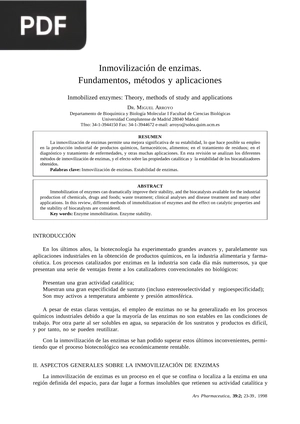 Inmovilización de enzimas. Fundamentos, métodos y aplicaciones