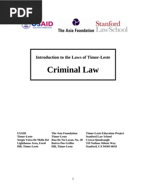 Introduction to the Laws of Timor-Leste. Criminal Law