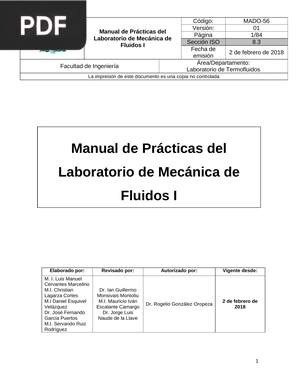 Manual de prácticas del laboratorio de mecánica de fluidos I