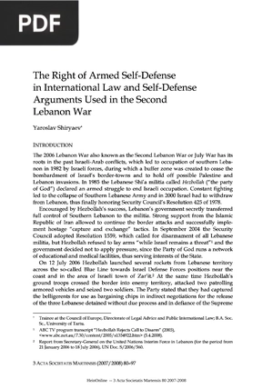 The Right of Armed Self-Defense in International Law and Self-Defense Arguments Used in the Second Lebanon War (Inglés)