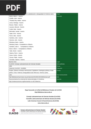 Tiempos violentos Neoliberalismo, globalización y desigualdad en América Latina