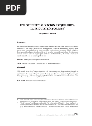 Una subespecialización psiquiátrica: la psiquiatría forense