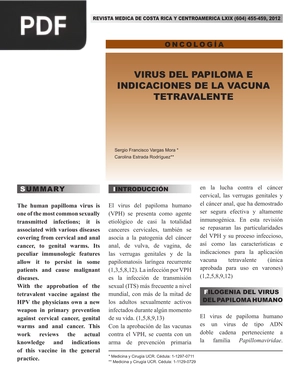 Virus del papiloma e indicaciones de la vacuna tetravalente (Artículo)