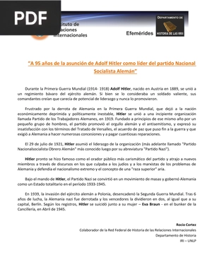 A 95 años de la asunción de Adolf Hitler como líder del partido Nacional Socialista Alemán (Artículo)