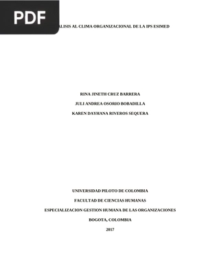 Análisis al clima organizacional de la ips esimed