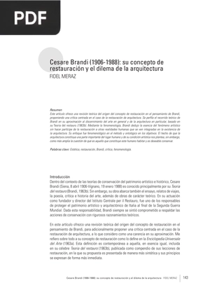 Cesare Brandi (1906-1988): su concepto de restauración y el dilema de la arquitectura