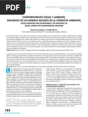 Comportamieno social y ambiente: Influencia de las normas sociales en la conducta ambiental (Artículo)