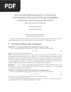 Ecuaciones diferenciales autónomas y estabilidad de los puntos de equilibrio