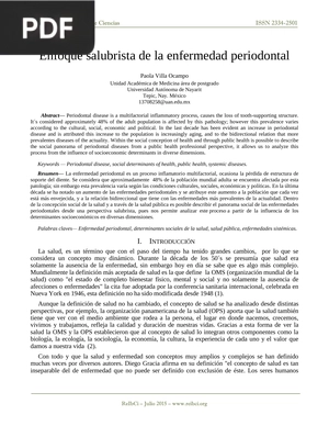 Enfoque salubrista de la enfermedad periodontal