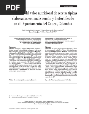 Evaluación del valor nutricional de recetas típicas elaboradas con maíz común y biofortificado en el Departamento del Cauca, Colombia