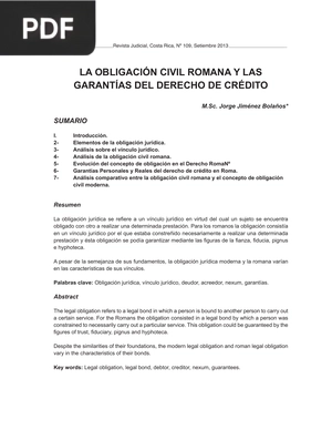 La obligación civil romana y las garantías del derecho de crédito