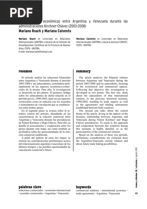 Las relaciones económicas entre Argentina y Venezuela durante las administraciones Kirchner-Chávez (2003-2008)