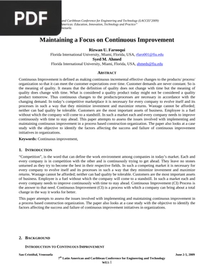 Maintaining a Focus on Continuous Improvement (Inglés) (Artículo)