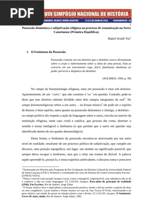 Possessão demoníaca e subjetivação religiosa no processo de romanização na Serra Catarinense (Primeira República).