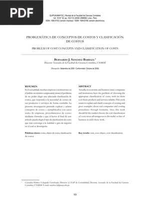 Problemática de conceptos de costos y clasificación de costos (Artículo)