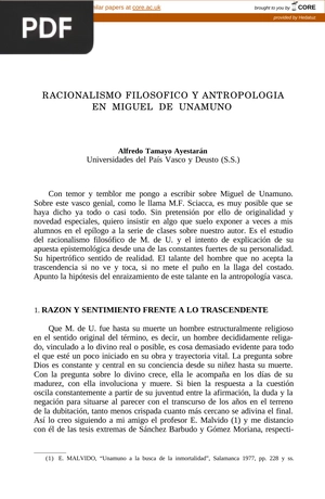 Racionalismo filosófico y antropología en miguel de Unamuno (Articulo)