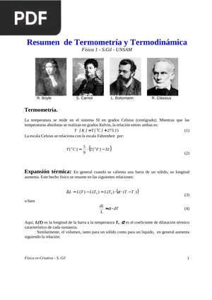 Resumen de Termometría y Termodinámica