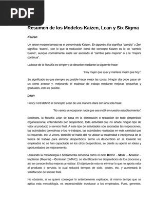 Resumen de los Modelos Kaizen, Lean y Six Sigma (Artículo)