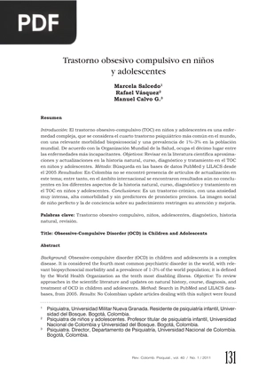 Trastorno obsesivo compulsivo en niños y adolescentes