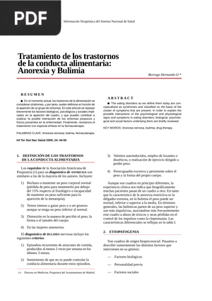 Tratamiento de los trastornos de la conducta alimentaria: Anorexia y Bulimia (Artículo)