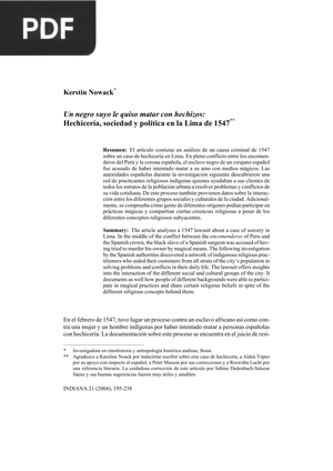 Un negro suyo le quiso matar con hechizos: HechicerÌa, sociedad y polÌtica en la Lima de 1547