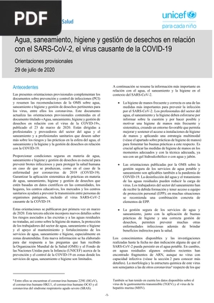 Agua, saneamiento, higiene y gestión de desechos en relación con el SARS-CoV-2, el virus causante de la COVID-19