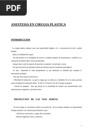 Anestesia en cirugía plástica (Artículo)