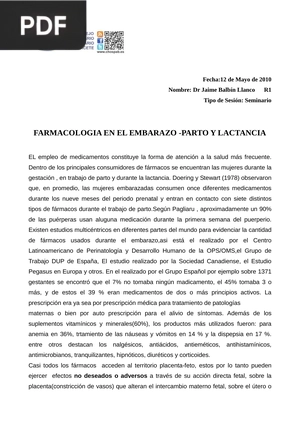 Farmacología en el embarazo - Parto y Lactancia