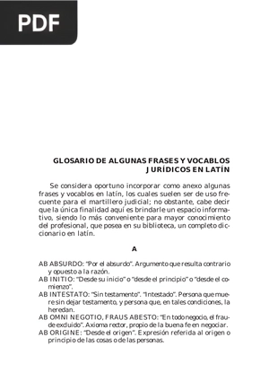 Glosario de algunas frases y vocablos jurídicos en latín