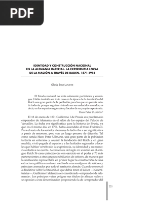 Identidad y Construcción Nacional en la Alemania Imperial. La Experiencia Local de a Nación a Través de Baden, 1871-1914