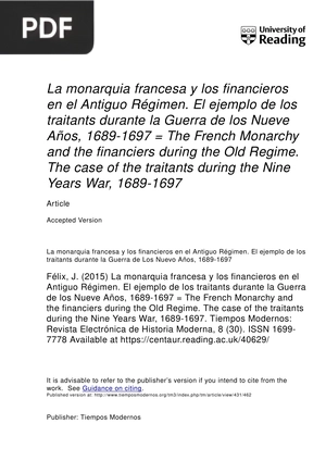 La monarquia francesa y los financieros en el Antiguo Régimen