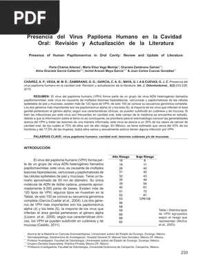 Presencia del Virus Papiloma Humano en la Cavidad Oral(Artículo)