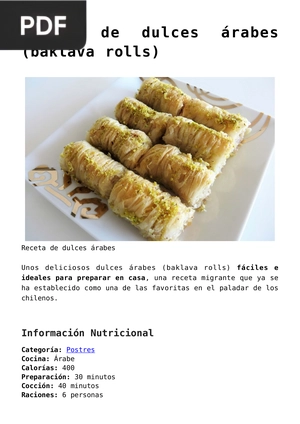 Receta de dulces árabes (baklava rolls) (Artículo)