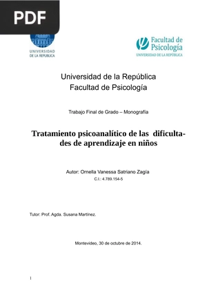 Tratamiento psicoanalítico de las dificultades de aprendizaje en niños