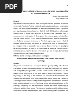 Um olhar positivo sobre a Psicologia do Esporte: Contribuições da psicologia positiva(Portugués)