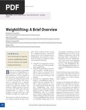 Weightlifting: A Brief Overview (Inglés)