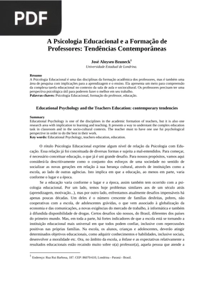 A Psicologia Educacional e a Formação de Professores: Tendências Contemporâneas  (Portugués)