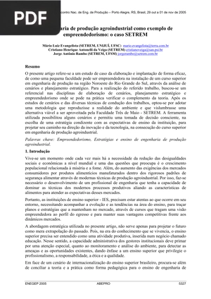 A engenharia de produção agroindustrial como exemplo de empreendedorismo: o caso SETREM  (Portugués) (Artículo)