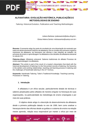 Alfaiataria: Evolução Histórica, Publicações e Metodologias de Ensino