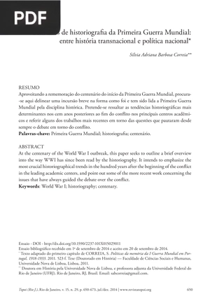 Cem anos de historiografia da Primeira Guerra Mundial: entre história transnacional e política nacional (Portugués)