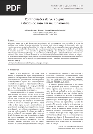 Contribuições do Seis Sigma: estudos de caso em multinacionais (Portugués)