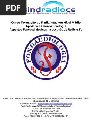 Curso Formação de Radialistas em Nível Médio Apostila de Fonoaudiologia Aspectos Fonoaudiológicos na Locução de Rádio e TV (Portugués)