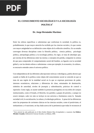 El conocimiento sociológico y la sociología política