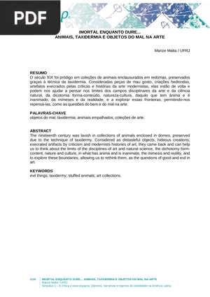 Imortal Enquanto Dure. Animais, Taxidermia e Objetos do mal na Arte (Portugués)